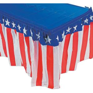 Fun Express American Flag Patriotic Table Skirt, Disposable Plastic – 4th of July Party Supplies – 1 Piece