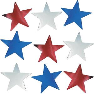 Fun Express Metallic Patriotic Star Cardboard Cutouts (12 Pieces – 12 Inch) Fourth of July Cut Outs