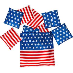 Patriotic Cornhole Stars & Stripes Bean Bags with Drawstring Bag – 6″ Bean Bags with 12″ Drawstring Bag (Set of 9) – Perfect for Backyard BBQs, Fourth of July Parties, and Other Patriotic Events