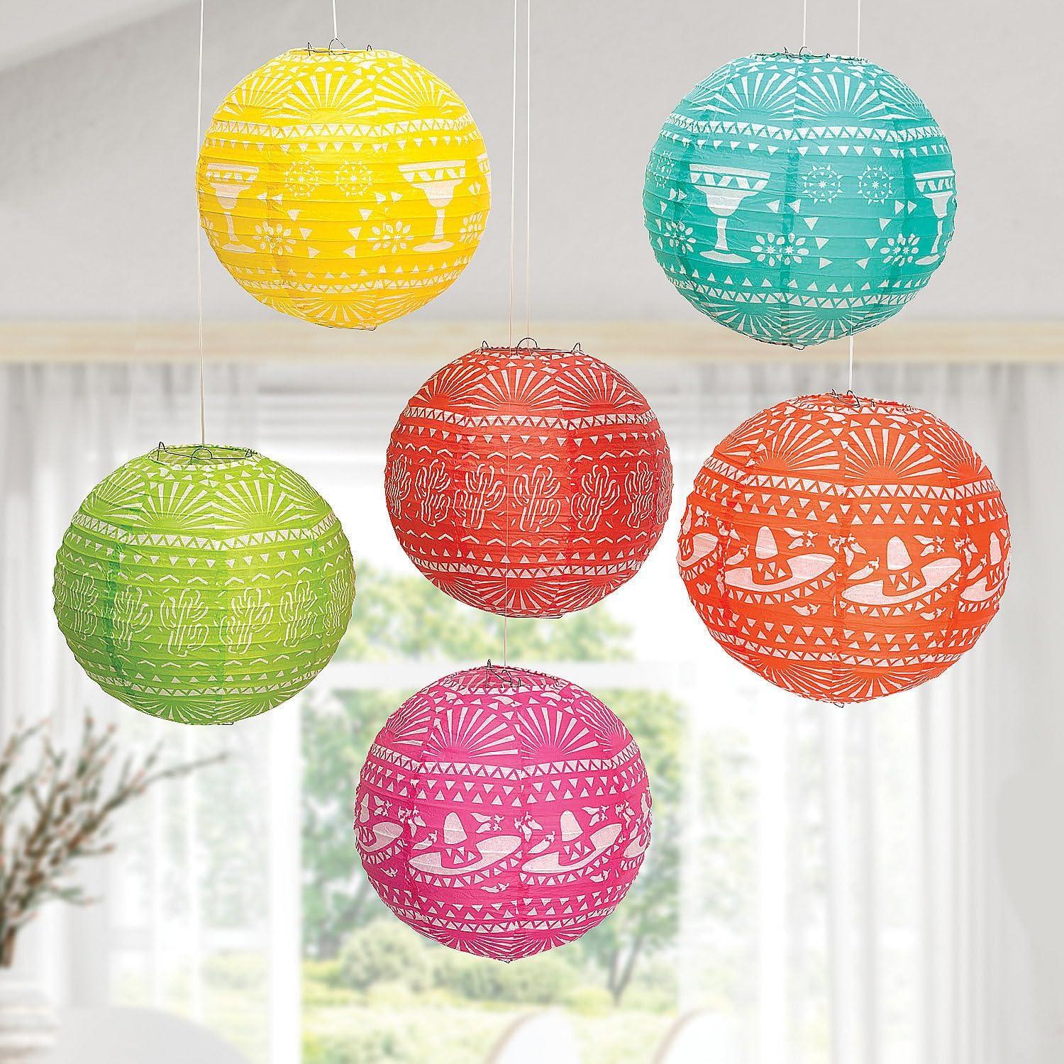 imageFun Express 12quot Papel Picado Hanging Paper Lanterns  Set of 6  Colorful Party Decor for Festivals Birthdays and Celebrations