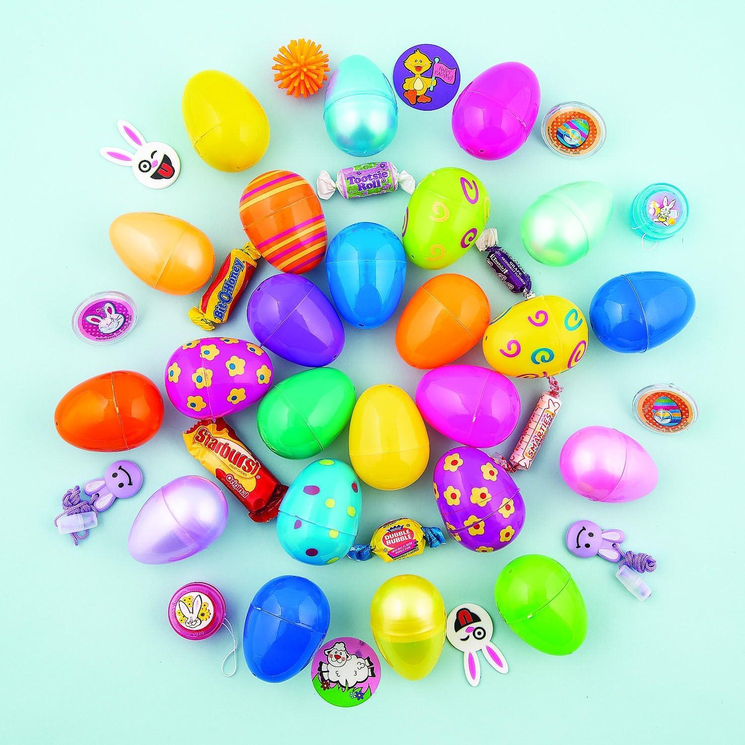 imageFun Express Candy Filled Easter Eggs Bulk 24 Pack  PreFilled Plastic Eggs with Assorted Sweet Treats for Easter Egg Hunt  Colorful Spring Party Supplies for Kids ampamp Family Celebrations