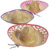 Fun Express 3 Straw Sombrero Hats with drawstring for Adults – Adjustable Sombrero Hats Brown – Cinco De Mayo Party supplies and favors