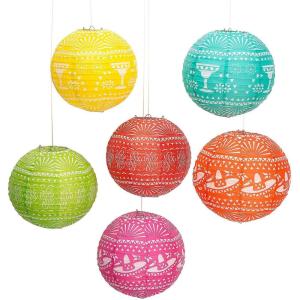 Fun Express 12″ Papel Picado Hanging Paper Lanterns – Set of 6 – Colorful Party Decor for Festivals, Birthdays, and Celebrations