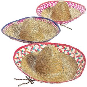 Fun Express 3 Straw Sombrero Hats with drawstring for Adults – Adjustable Sombrero Hats Brown – Cinco De Mayo Party supplies and favors