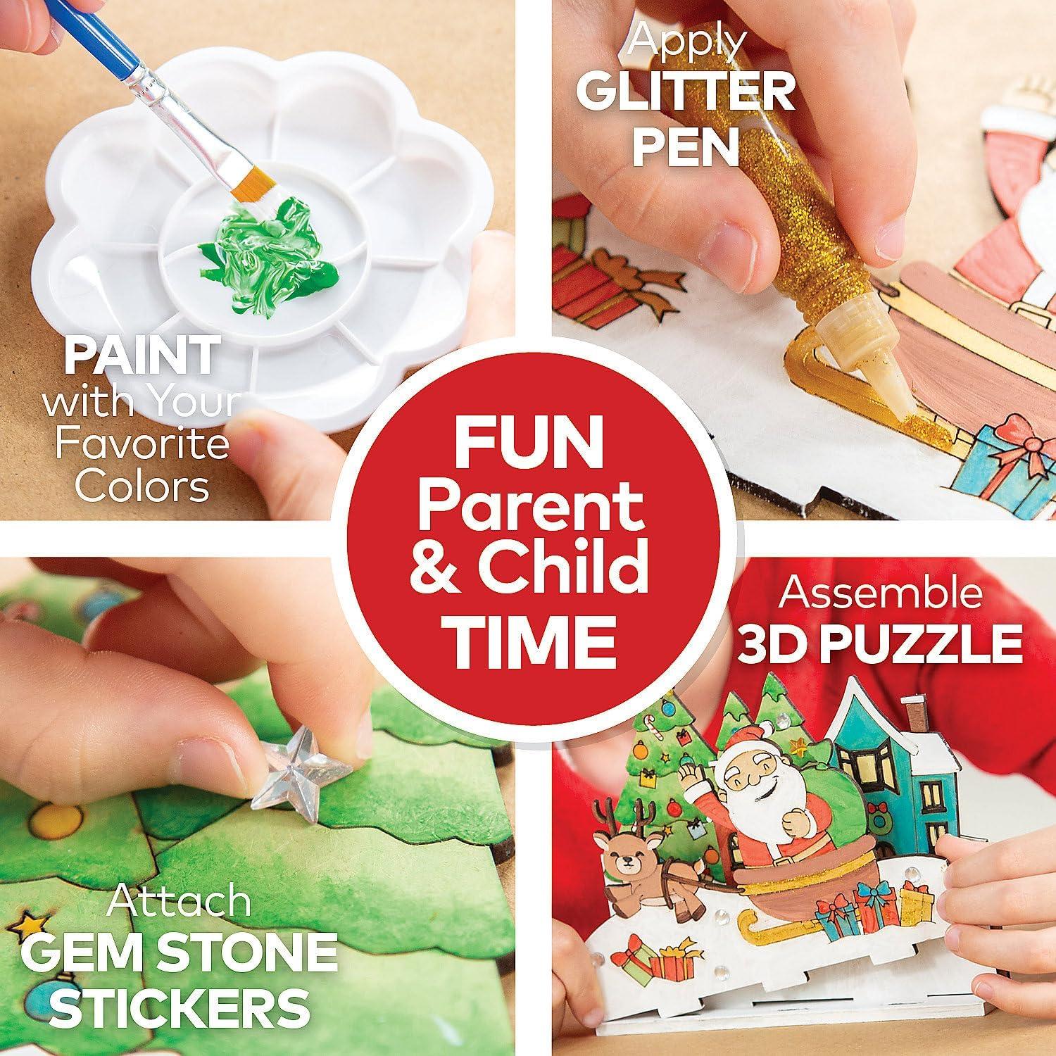 image3D DIY Christmas Wood Puzzle Painting Kit All In One Kids Craft Kit Stocking Stuffers Holiday Gifts Kids Activities For Holidays