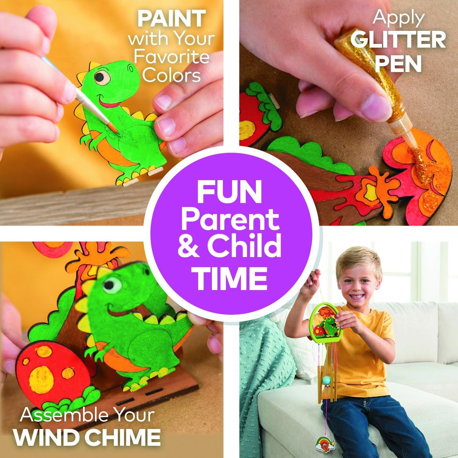 imageFun Express DIY Wooden Dinosaur Wind Chime Kit All in One Kids Craft Kit Birthday and Everday Gifts Great for Creative Acitivity for Home and School