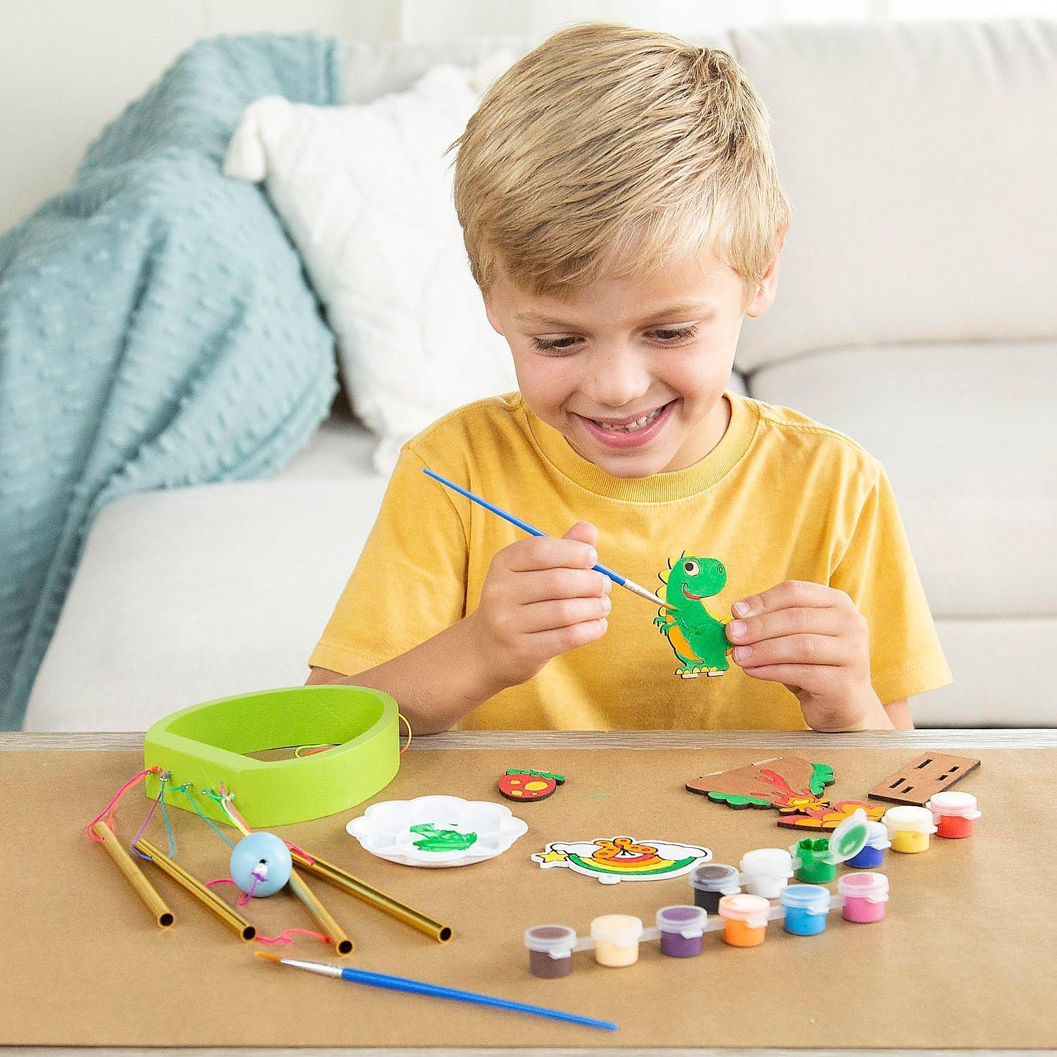 imageFun Express DIY Wooden Dinosaur Wind Chime Kit All in One Kids Craft Kit Birthday and Everday Gifts Great for Creative Acitivity for Home and School