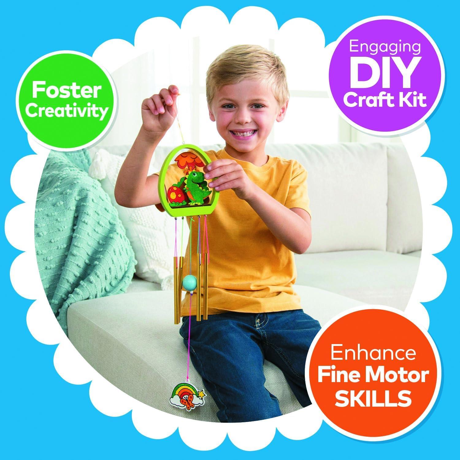 imageFun Express DIY Wooden Dinosaur Wind Chime Kit All in One Kids Craft Kit Birthday and Everday Gifts Great for Creative Acitivity for Home and School