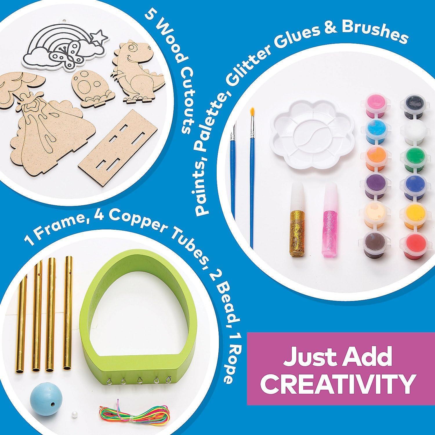 imageFun Express DIY Wooden Dinosaur Wind Chime Kit All in One Kids Craft Kit Birthday and Everday Gifts Great for Creative Acitivity for Home and School