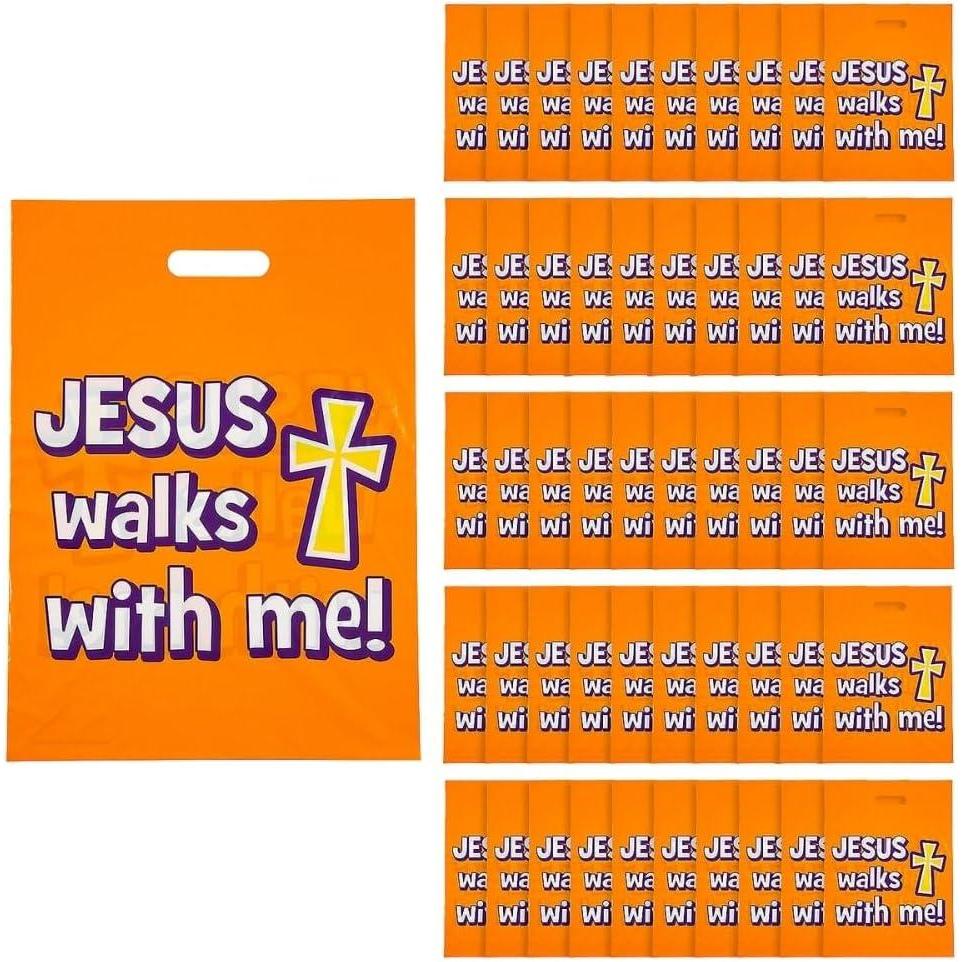 imageFun Express Walk Safely With Jesus Plastic Bag for Halloween Party Supplies Bags Plastic Bags Halloween 50 Pieces