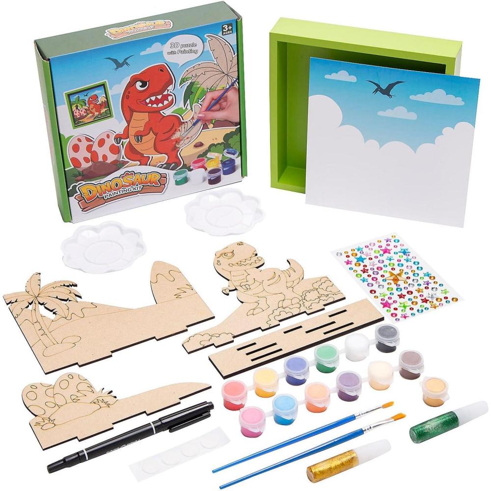 imageFun Express 3D DIY Dinosaur Wood Puzzle Painting Kit All in One Kids Craft Kit Birthday and Everday Gifts Great Creative Activity for Home and SchoolCartoon