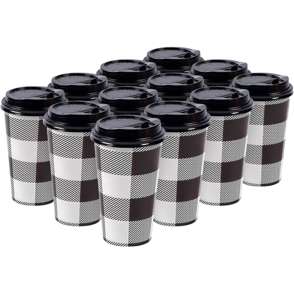 imageFun Express BlackW Buffalo Plaid Coffee Cup  Party Supplies  Gifts Office Home Microwave Funny Novelty  Wall Drinking Cups  Holiday Birthday Table Supplies  12 Pieces
