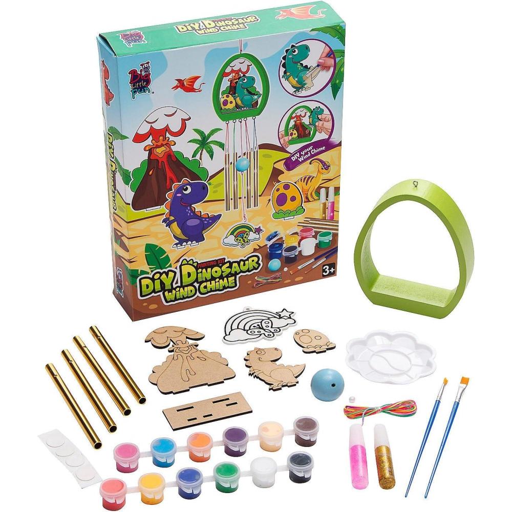 imageFun Express DIY Wooden Dinosaur Wind Chime Kit All in One Kids Craft Kit Birthday and Everday Gifts Great for Creative Acitivity for Home and School