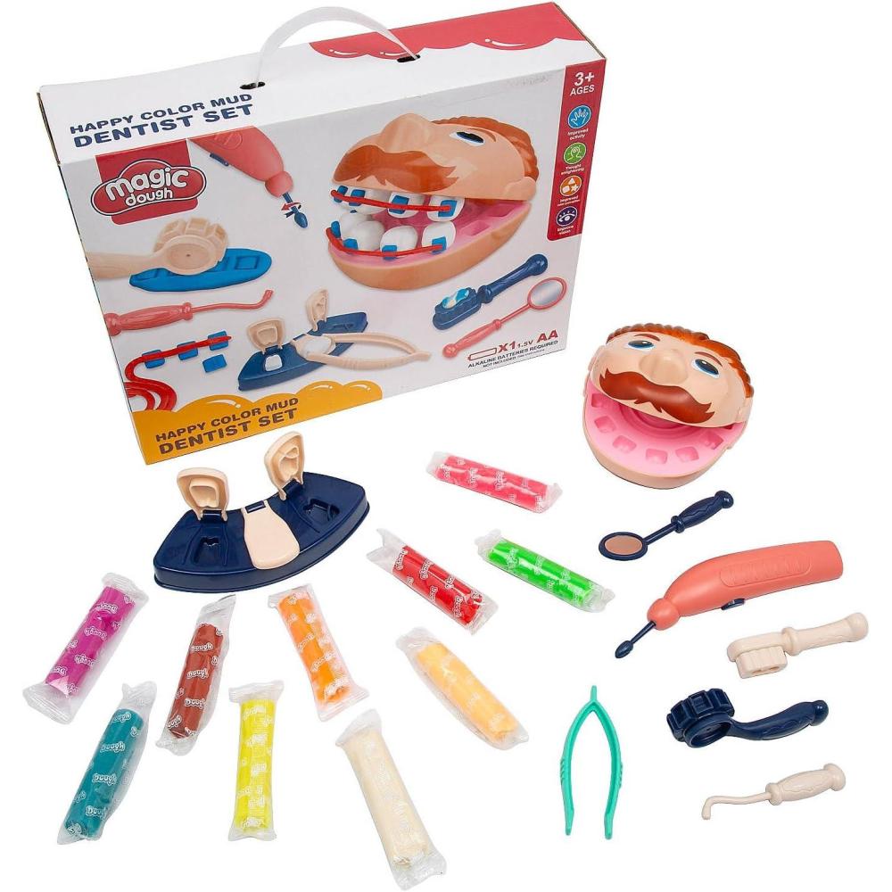 imageFun Express Dentist Playdough Set for Kids Pretend Play Dentist Clay Dough Toy Dental Care Fun for Kids Creative Learning for Kids Dental Playdough Set for Young Aspiring Dentists