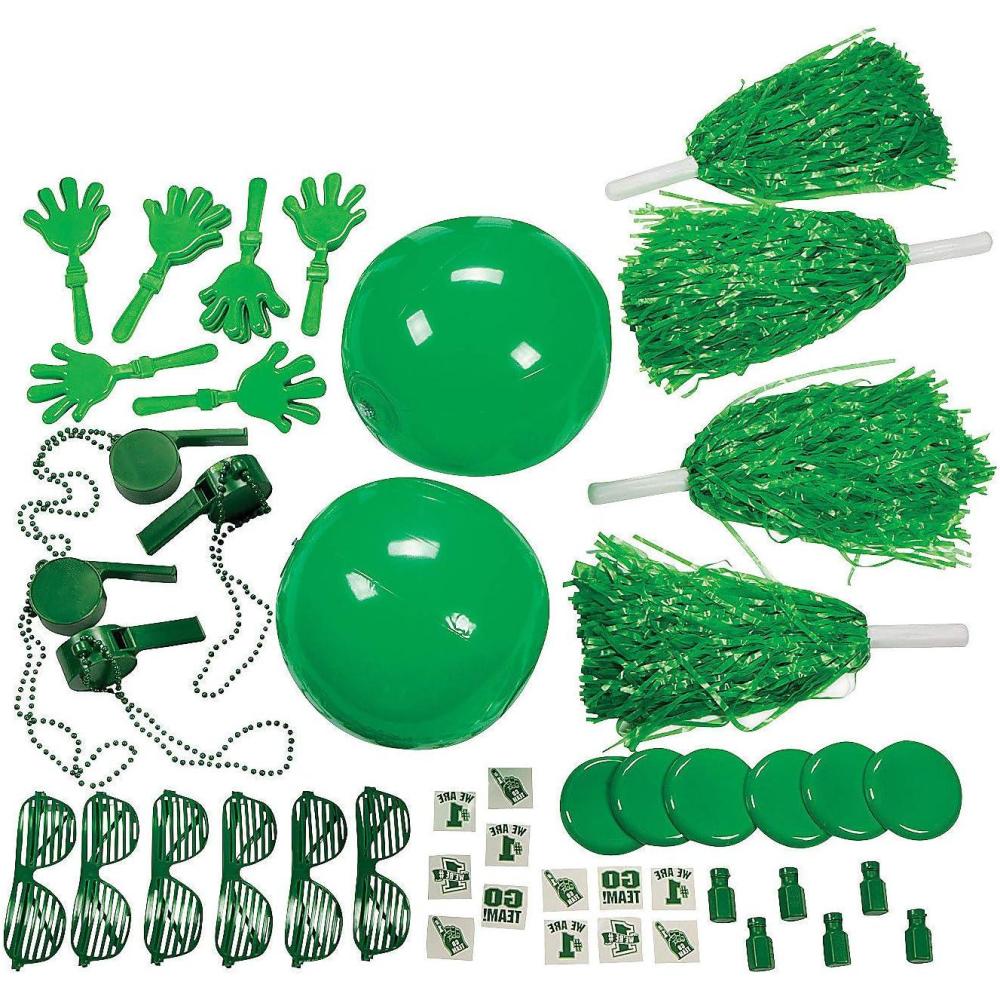 imageFun Express Green School Spirit Assortment Bulk 50 Piece Set Hand clappers Whistles megaphones pompoms and More School Spirit Supplies