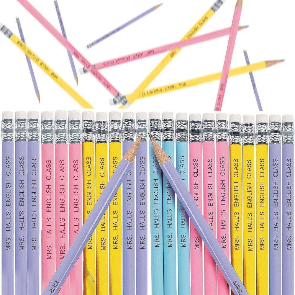imageFun Express Personalized Pencils Gold 24 Pieces Teaching Writing Branded Office SuppliesPink  Blue  Yellow  Purple