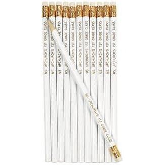 imageFun Express Personalized Pencils Gold 24 Pieces Teaching Writing Branded Office SuppliesSolid White