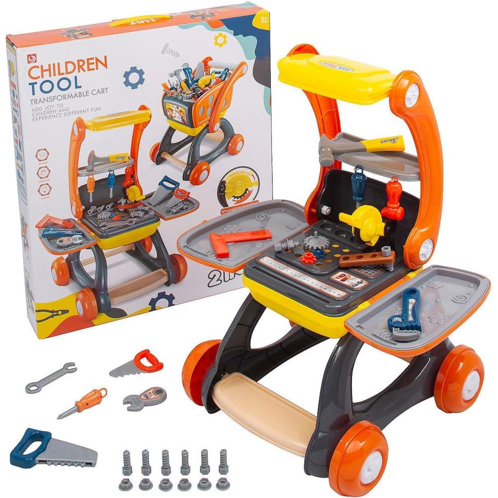 imageFun Express Plastic Tool Cart with Play Pieces  Educational Tool Set for Kids Kids Plastic Tools for Kids with Play Accessories  Educational Pretend Play for Children Portable Educational Toy