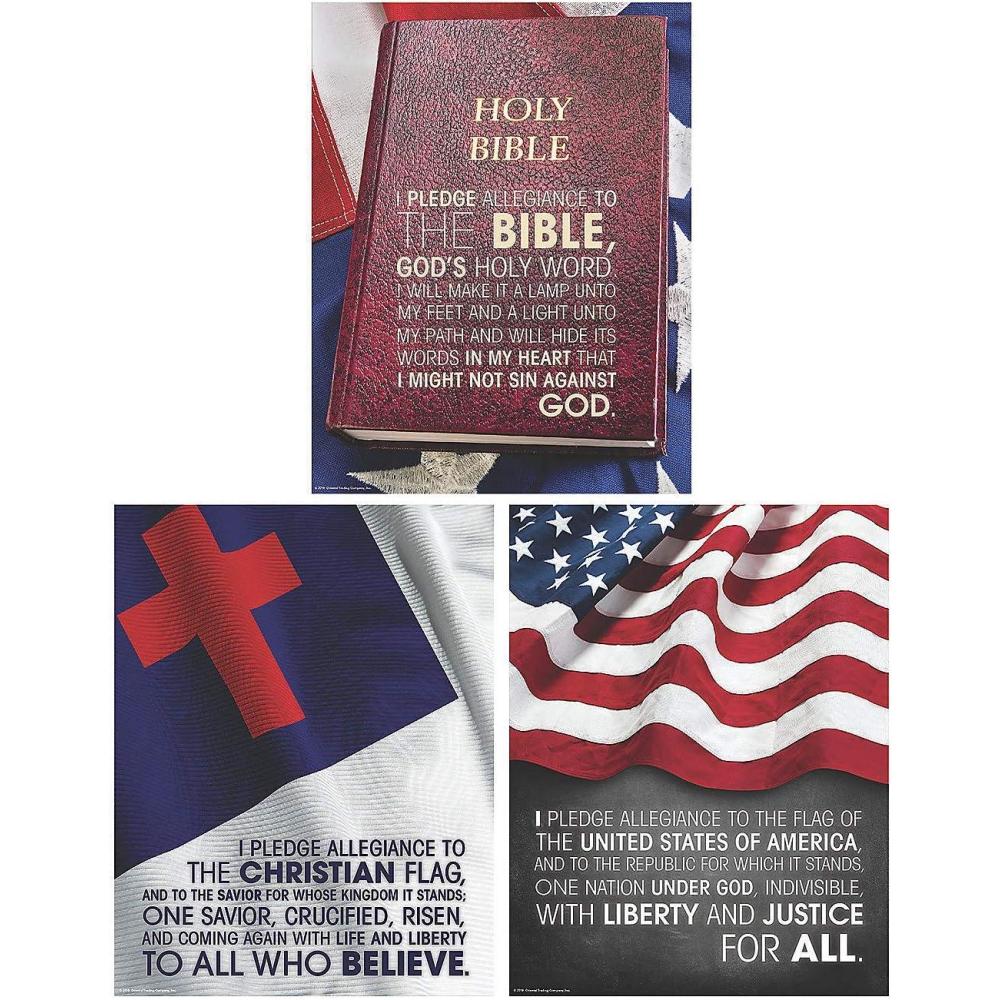 imageFun Express Religious Pledge Poster Set  3 Pieces  Pledge your love to America and God  Sunday and Religious School Decor
