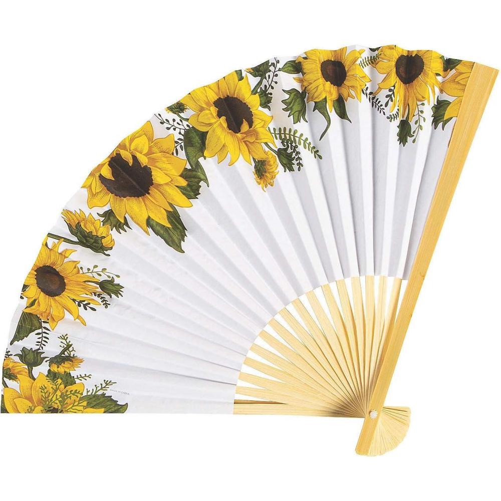 imageFun Express Sunflower Printed Folding Hand Fans  Set of 12  Party Supplies and Decor