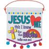 Fun Express Color Your Own Jesus Loves Me Banners with Pom-Pom Trim – Makes 12 – DIY Religious Crafts for Kids and Sunday School Activities