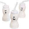 Fun Express Set of 12 Pieces Ghost Shape Cups with Straw for Halloween, Holds 8 oz, BPA Free Plastic, Kids Party Supplies, White