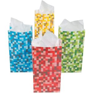 Fun Express – Pixel Pattern Treat Bags – Party Supplies – Paper Treat Bags – 12 Pieces