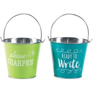 Fun Express 4 1/2″ x 5″ Sharp & Dull Pencil Metal Pail Set – 2 Buckets – Great for Classroom, School and After School Programs – Teaching Accessories