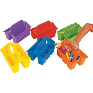 Fun Express Table Caddy Storage Baskets – Set of 6 – Stack for Easy Storage – Basket has 4 Compartments – Classroom Caddies for Teachers and Daycare Supplies – VBS Vacation Bible School Supplies/Decor