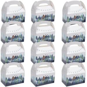 Ski Chalet in the Mountains Cardstock Favor Boxes – 6.25″ x 5.25″ (Pack of 12) – Perfect Party Supplies for Ski-Themed Parties, Winter Celebrations, and Alpine Events