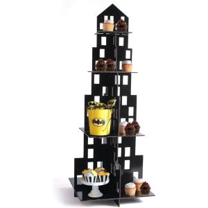 Skyscraper Cupcake Stand (4 Tiers) Superhero Party Supplies – Perfect for Your Superhero, Firefighter, Big City Themed Parties