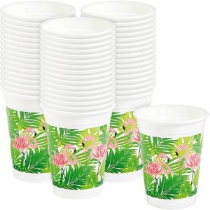 Tropical Flamingo Disposable Plastic Cups – Bulk set of 50, Each Holds 16 oz – Luau and Tiki Party Supplies(50 Count (Pack of 1))