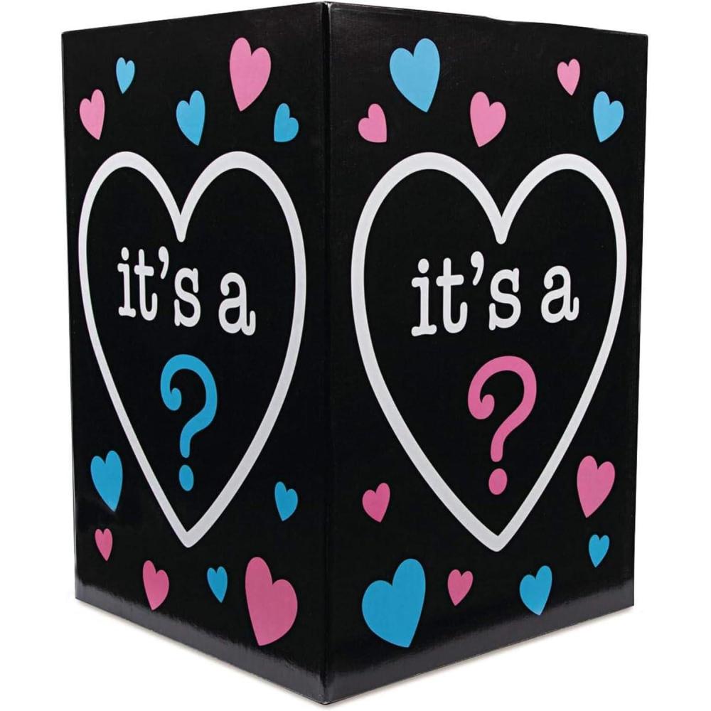 imageFun Express Gender Reveal Balloon Box for Baby Shower Party Premium 24 Inch Tall Black Cardboard Box with Pink ampamp Blue Design Perfect for Boy or Girl Announcement Celebrations ampamp Games