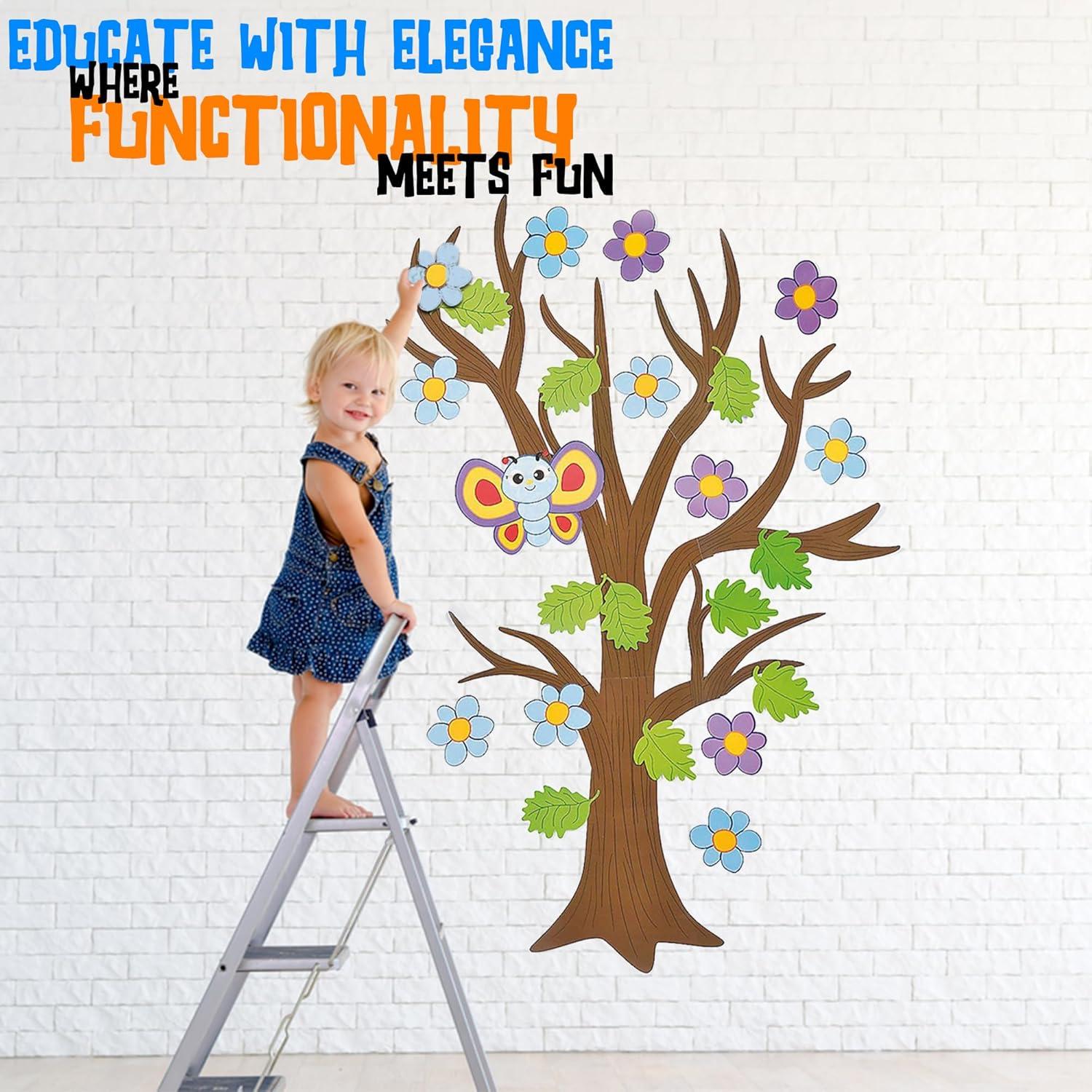 imageClassroom Giant Tree with Seasonal Cutouts 137 Pieces of SpringSummer Fall and Winter 5 feet Tall Classroom Decor