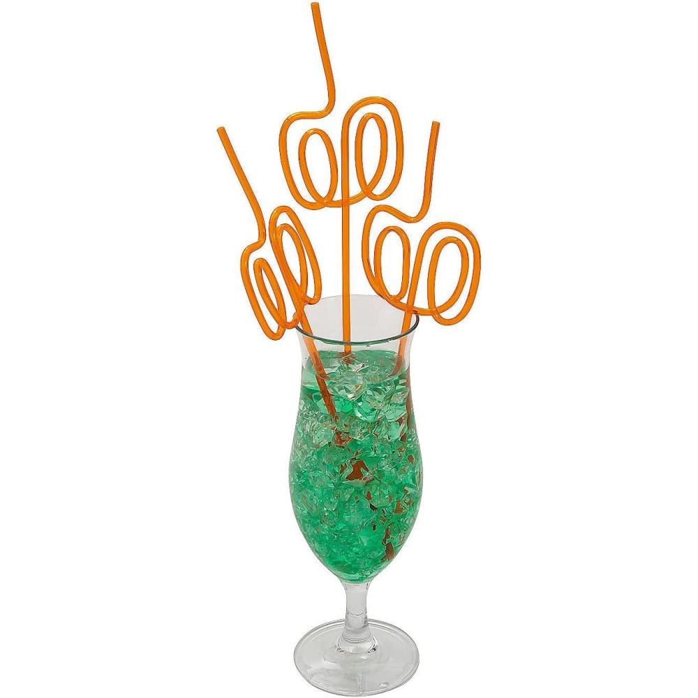 imageFun Express 12 Pieces Pumpkin Silly Straws BPA Free Plastic Reusable for Fall and Halloween Party Supplies Orange