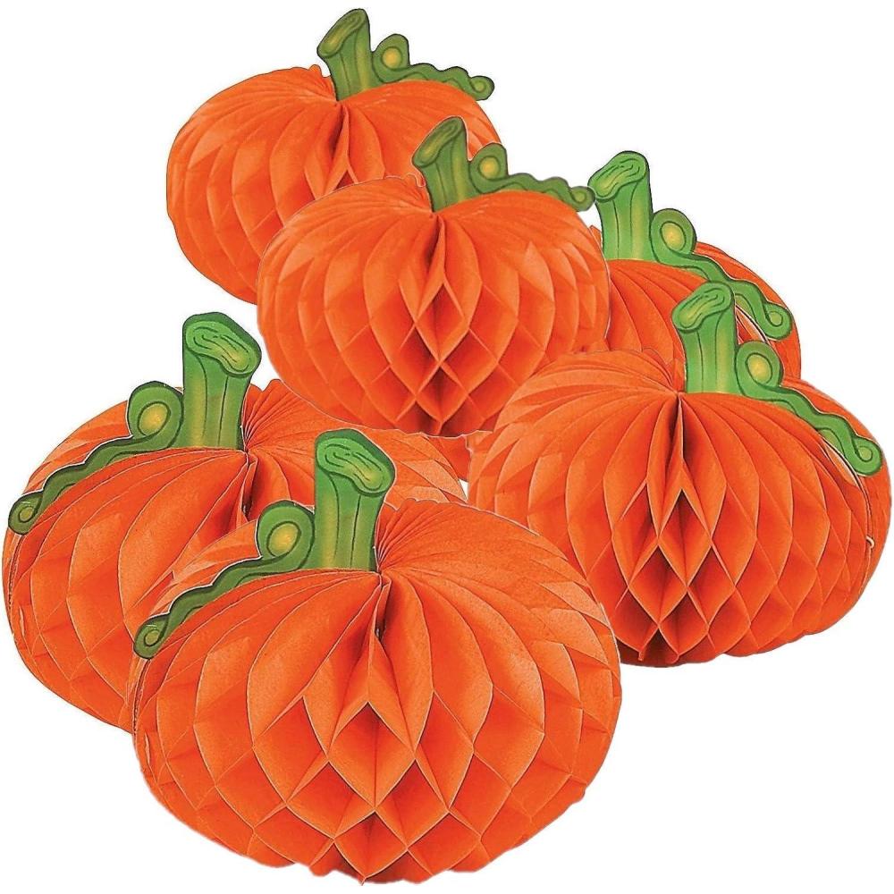 imageFun Express Hanging Honeycomb Paper Tissue Pumpkins 2Pack 12 Count Great for HalloweenThemed Party Decorations