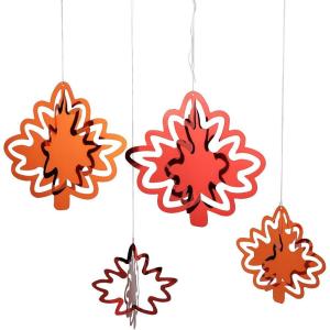 Fun Express 6 1/4″ – 9″ 3D Red & Orange Foil Fall Leaves Hanging Decorations – 8 Pieces