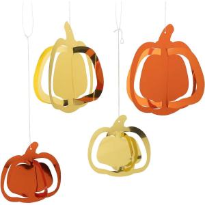 Fun Express 7″ – 10″ Fall Orange & Gold Hanging Foil Pumpkins Ceiling Decorations – 8 Piece
