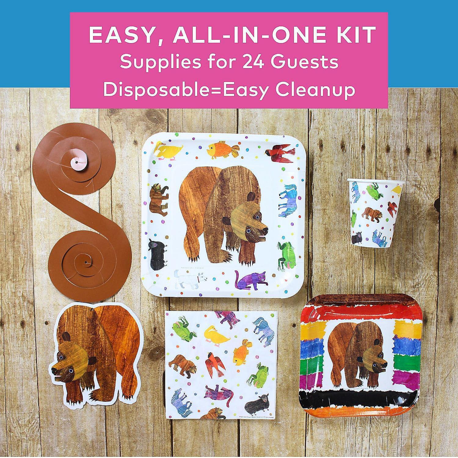 image116 Piece World of Eric Carle Brown Bear Party Disposable Tableware Kit For 24 Guests Includes Plates Napkins Cups and Ceiling Dcor
