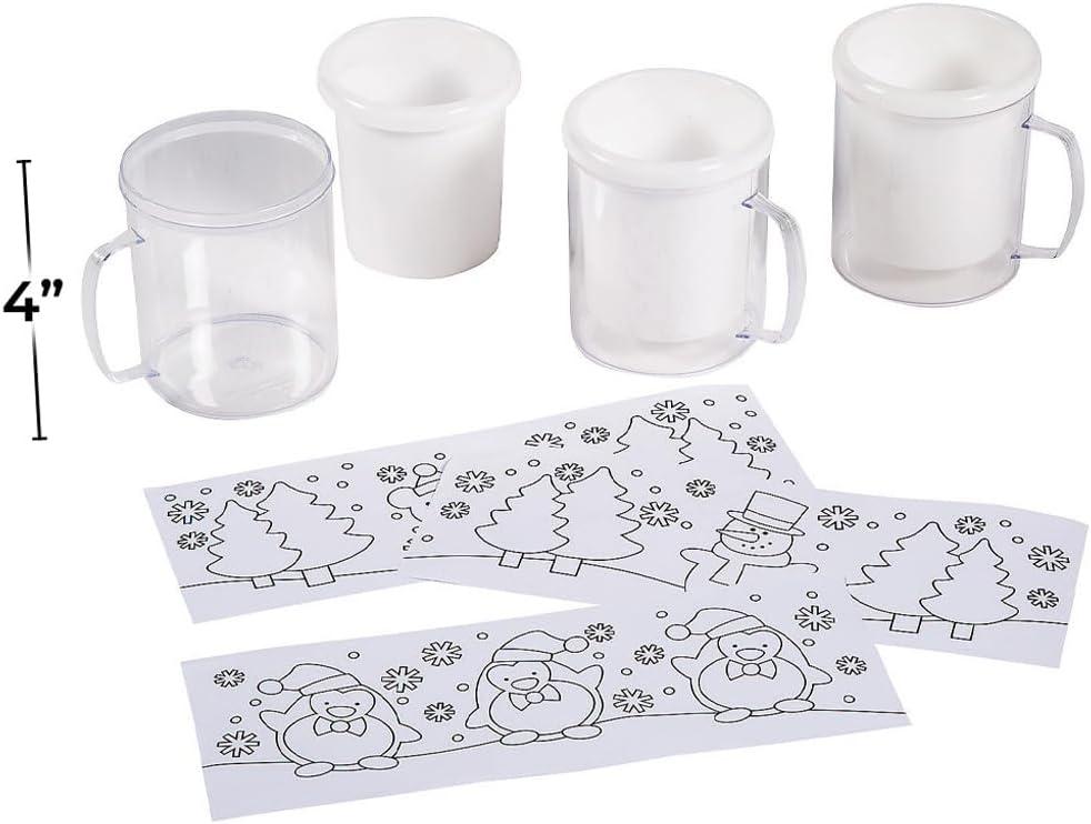 imageFun Express Christmas Crafts for Kids Bulk 12 Pack DIY Winter Holiday Mugs 8oz Plastic with Handles Color Your Own Paintable Craft Cups for Classroom Activities ampamp Gift Making Projects