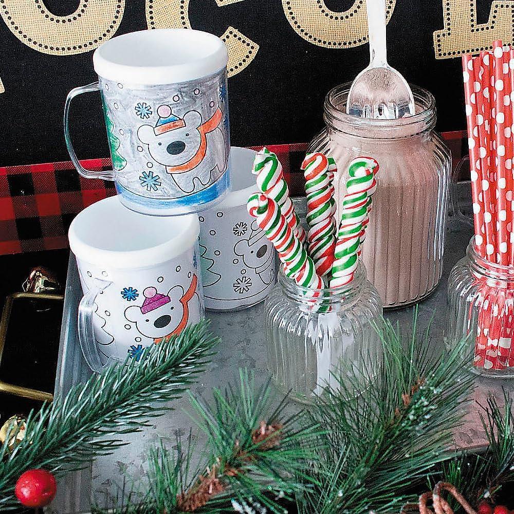 imageFun Express Christmas Crafts for Kids Bulk 12 Pack DIY Winter Holiday Mugs 8oz Plastic with Handles Color Your Own Paintable Craft Cups for Classroom Activities ampamp Gift Making Projects