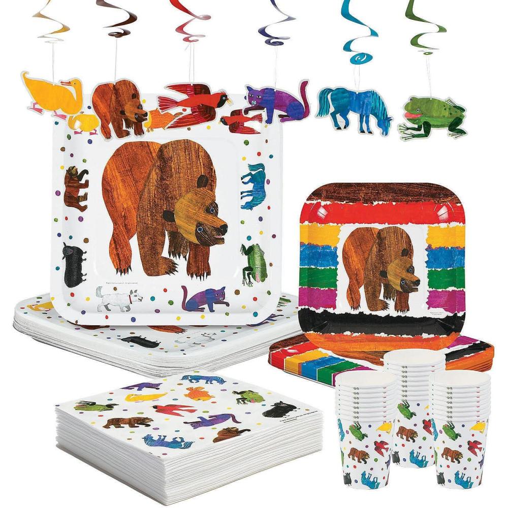 image116 Piece World of Eric Carle Brown Bear Party Disposable Tableware Kit For 24 Guests Includes Plates Napkins Cups and Ceiling Dcor