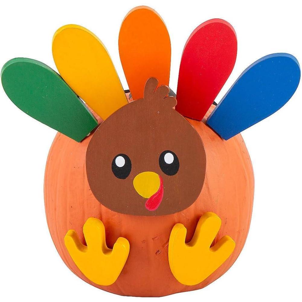 imageFun Express 1 34quot  3quot Thanksgiving Wooden Turkey Pumpkin Decorating Craft Kit  Makes 6