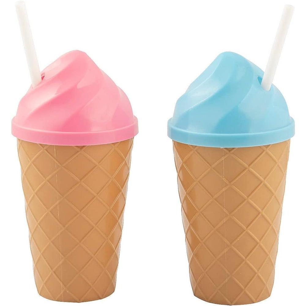 imageFun Express 12 Pieces Ice CreamShaped Cups with Straws Holds 14 oz BPA Free Plastic Birthday Party Supplies MultiColor