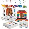 116 Piece World of Eric Carle Brown Bear Party Disposable Tableware Kit For 24 Guests, Includes Plates, Napkins, Cups and Ceiling Décor