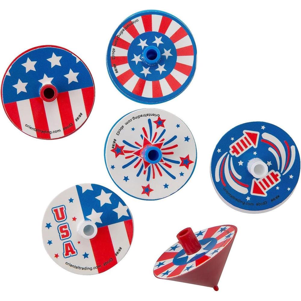 imageFun Express 1 14quot Bulk 144 Pieces Mini Patriotic Red White ampamp Blue Plastic Spin Tops