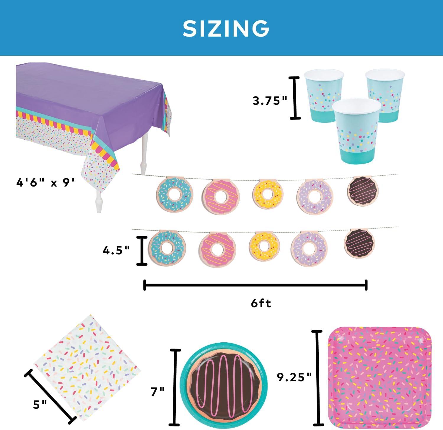 image106 Piece Donut Party Disposable Tableware Kit For 24 Guests Plates Napkins Cups Tablecover and Garland Included