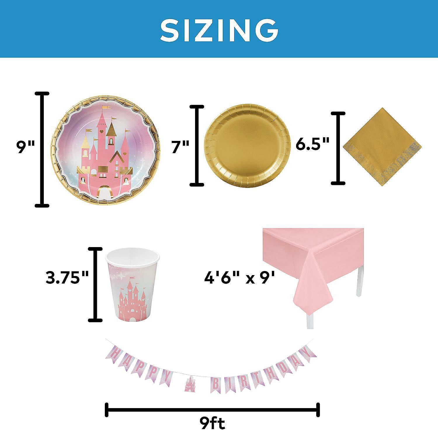 image126 Piece Princess Castle Party Disposable Tableware Kit For 24 Guests Plates Napkins Cups Garland and Tablecloth Great for Birthday Parties