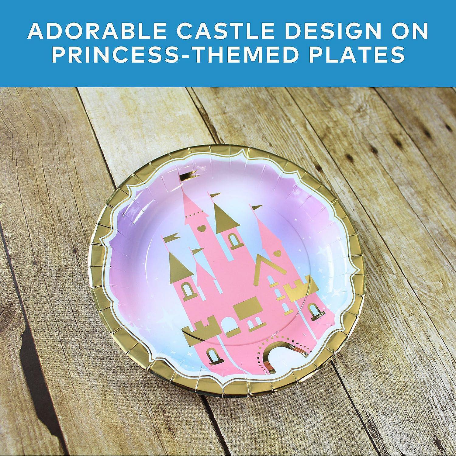 image126 Piece Princess Castle Party Disposable Tableware Kit For 24 Guests Plates Napkins Cups Garland and Tablecloth Great for Birthday Parties