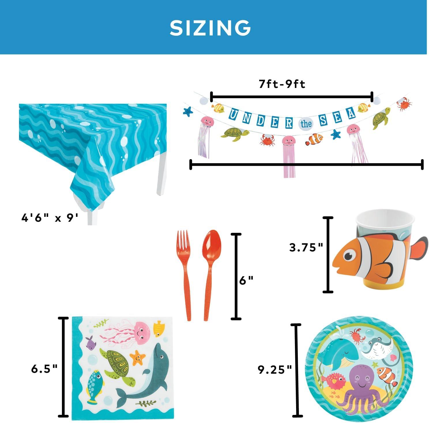 image130 Piece Under The Sea Party Disposable Tableware Kit For 24 Guests Plates Napkins Cups Cutlery Tablecover and Garland Included